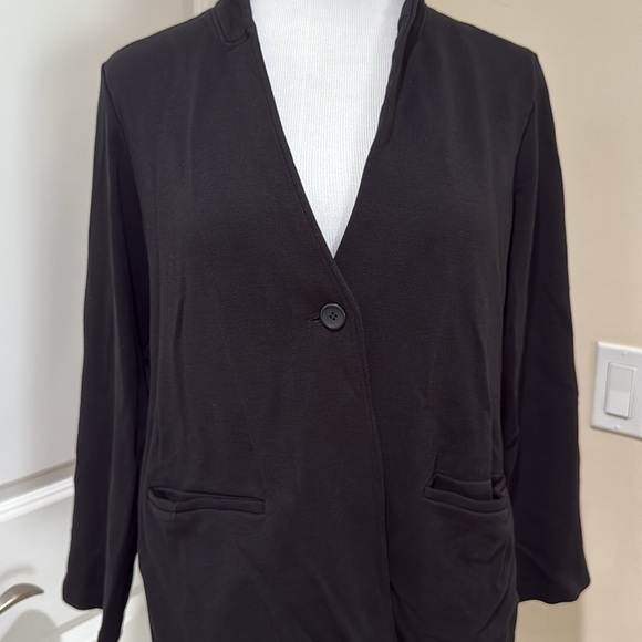 Eileen Fisher Single Button Long Sleeve Medium Weight Black Jacket Size Large - Picture 2 of 7